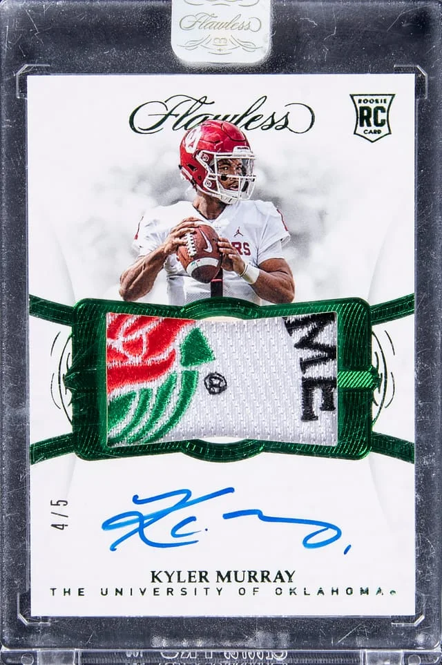 2019 Panini Flawless Kyler Murray Collegiate Patch Autographs Emerald #150 card image