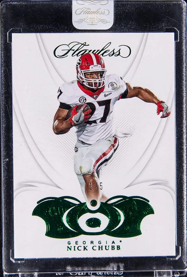 2019 Panini Flawless Nick Chubb Relic - Panini Encased Collegiate #74 card image
