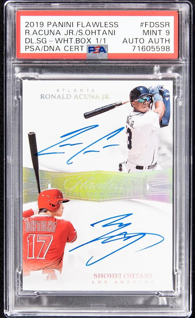 2019 Panini Flawless Ronald Acuna Jr/Shohei Ohtani Dual Dual Signature White Box #FBS-SB card image