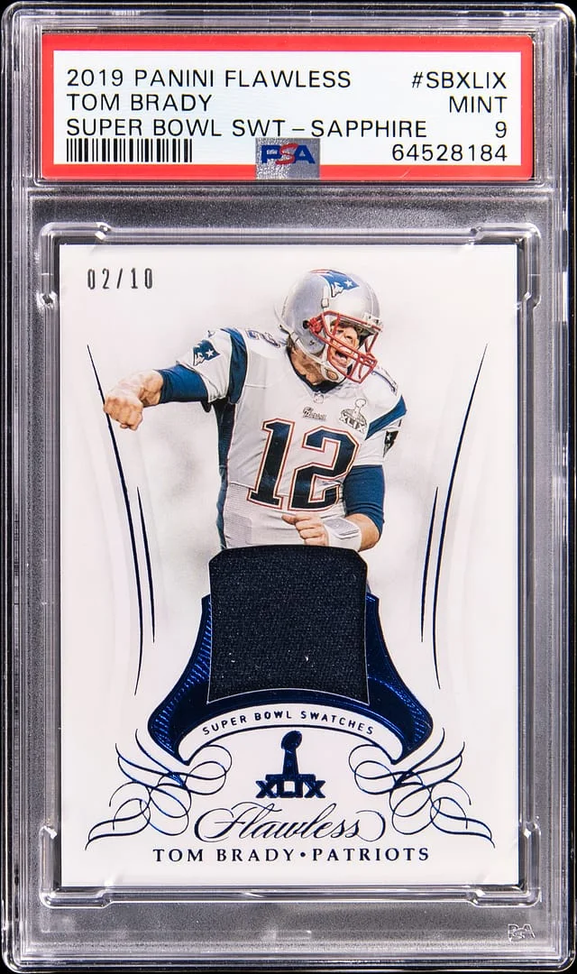 2019 Panini Flawless Tom Brady Super Bowl Swatches Sapphire #SBXLIX card image