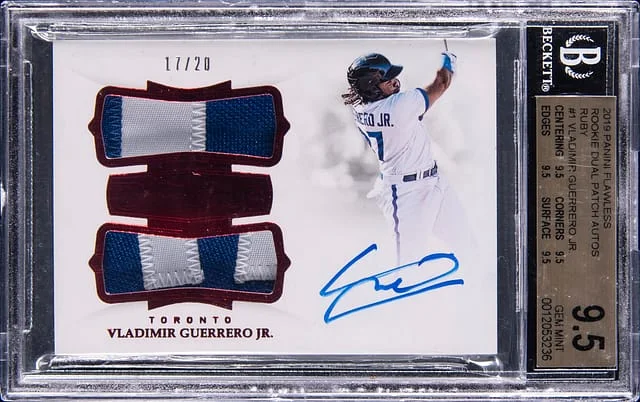 2019 Panini Flawless Vladimir Guerrero Jr. Dual Patch Autographs Ruby #DPA-VG card image