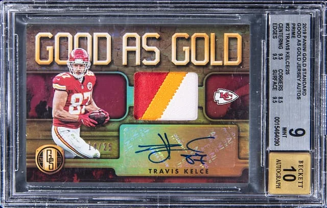 2019 Panini Gold Standard Travis Kelce Good as Gold Jersey Autographs Prime #GAG-TK card image