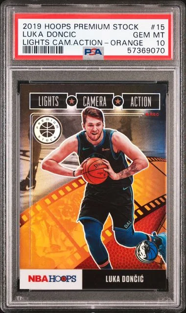 2019 Panini Hoops Luka Doncic Lights Camera Action Orange #15 card image