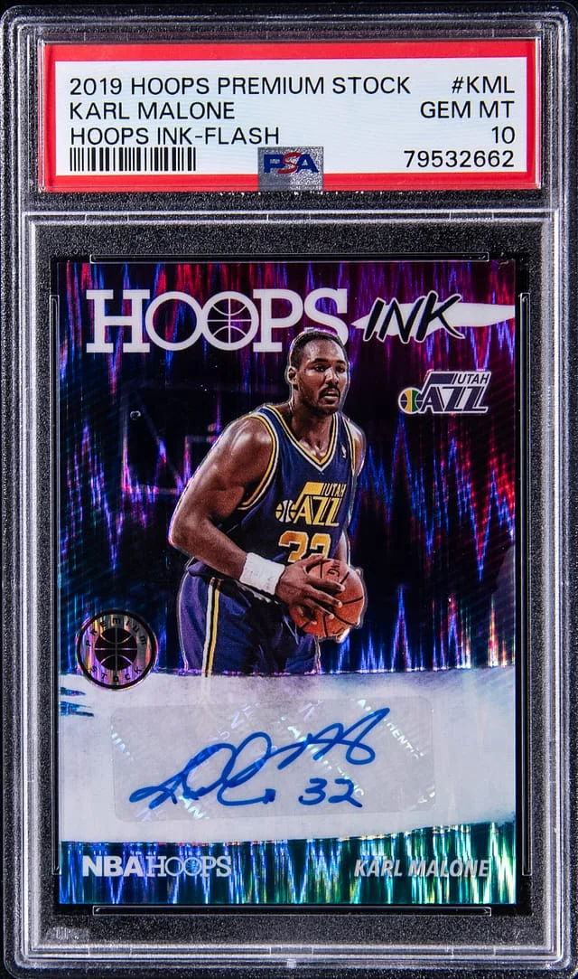 2019 Panini Hoops Premium Stock Karl Malone Hoops Ink Flash #KML card image