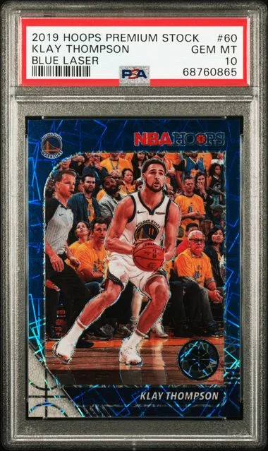 2019 Panini Hoops Premium Stock Klay Thompson Blue Laser #60 card image