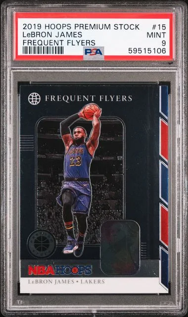 2019 Panini Hoops Premium Stock LeBron James Frequent Flyers #15 card image