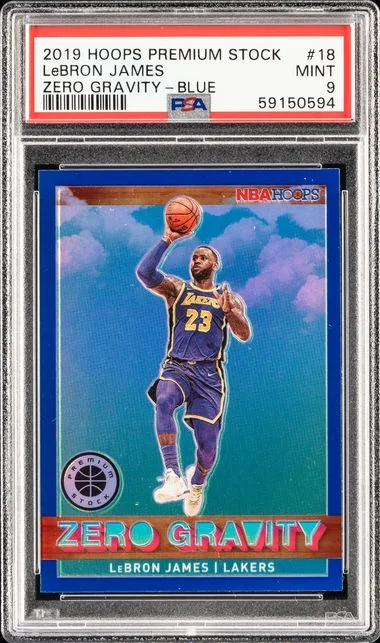 2019 Panini Hoops Premium Stock LeBron James Zero Gravity Blue #18 card image