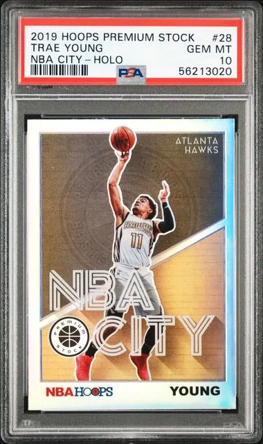 2019 Panini Hoops Premium Stock Trae Young NBA City #28 card image