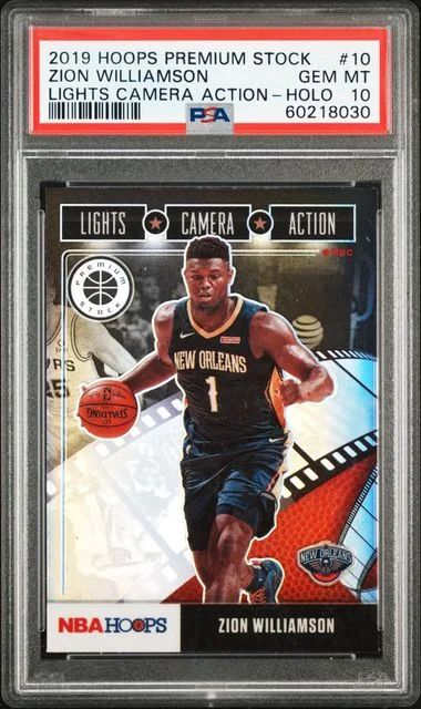 2019 Panini Hoops Premium Stock Zion Williamson Lights Camera Action #10 card image