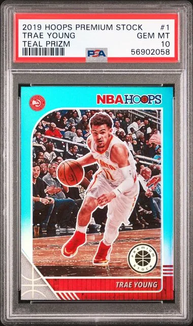 2019 Panini Hoops Trae Young Teal Prizm #1 card image