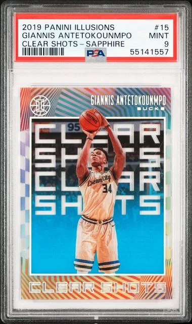 2019 Panini Illusions Giannis Antetokounmpo Clear Shots #15 card image