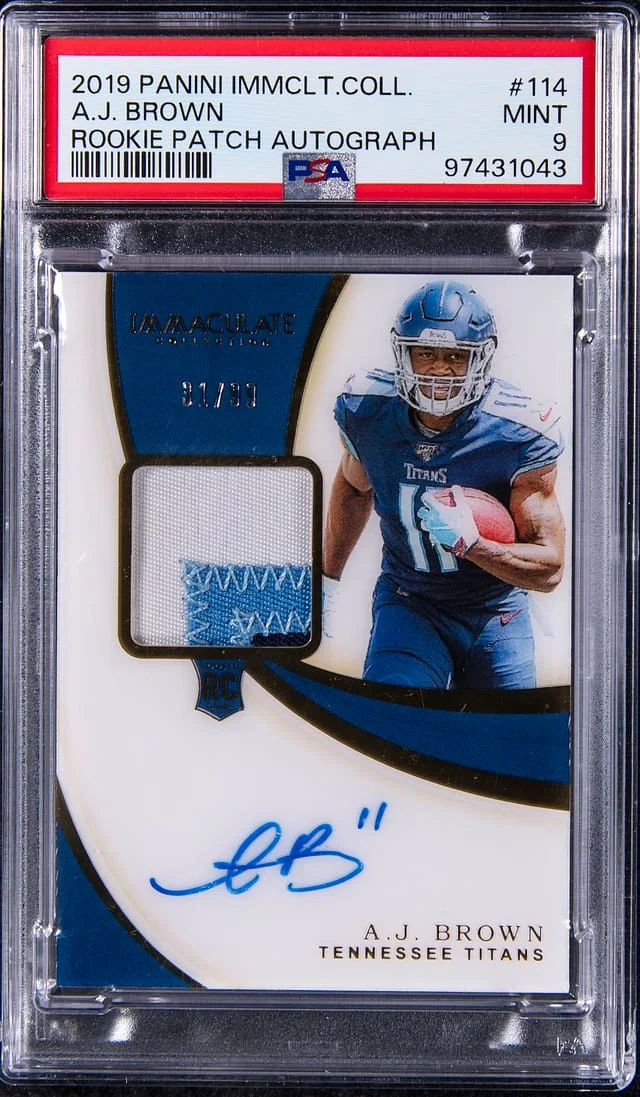 2019 Panini Immaculate Collection A.J. Brown Patch Autograph (RPA) #114 card image