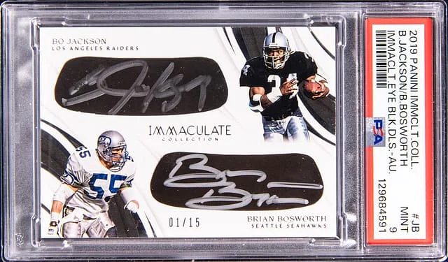 2019 Panini Immaculate Collection Bo Jackson/Brian Bosworth Immaculate Eye Black Duals Autograph #EBD-JB card image