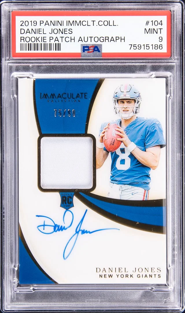 2019 Panini Immaculate Collection Daniel Jones Patch Autograph (RPA) #104 card image