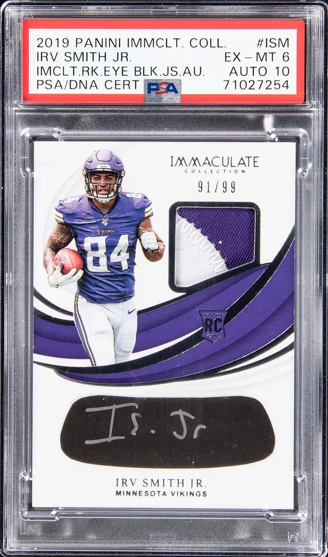 2019 Panini Immaculate Collection Irv Smith Jr. Eye Black Jersey Autograph #REB-ISM card image