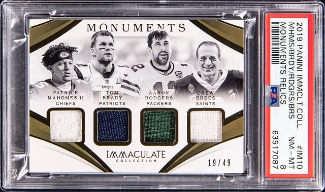 2019 Panini Immaculate Collection Mahomes II/Brady/Rodgers/Brees Monuments Relics #IM-10 card image