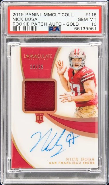2019 Panini Immaculate Collection Nick Bosa Patch Autograph-Gold #118 card image