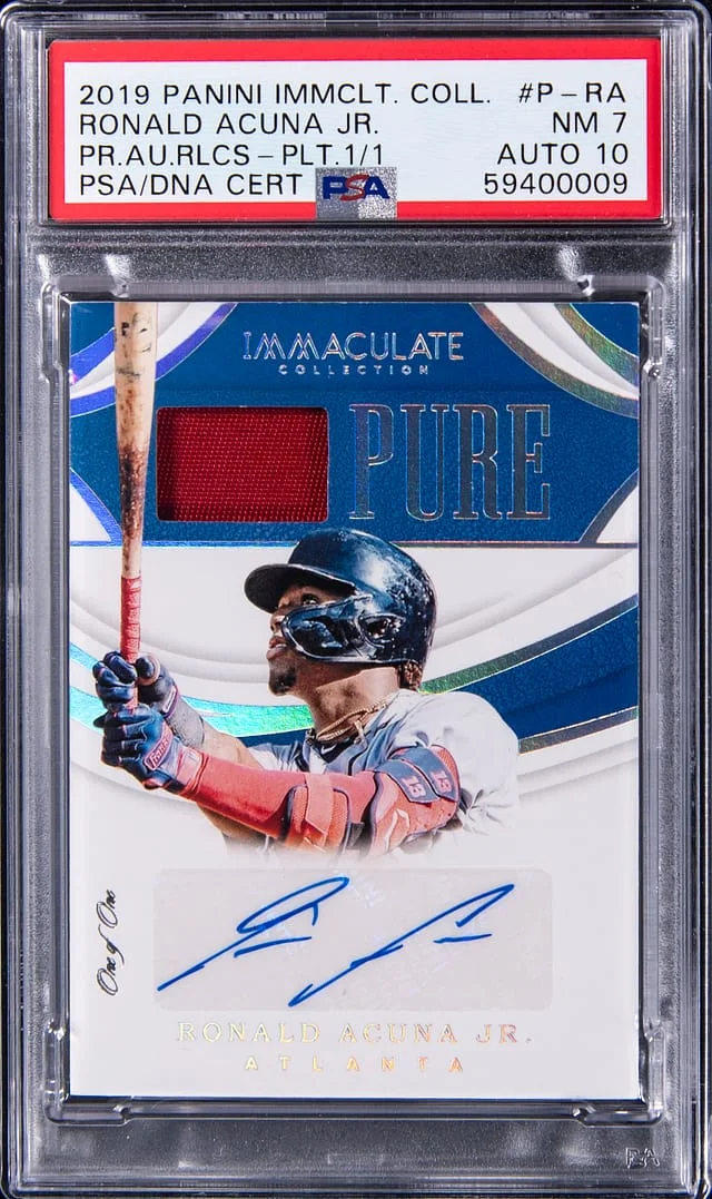 2019 Panini Immaculate Collection Ronald Acuna Jr. Pure Autograph Relic Platinum #P-RA card image