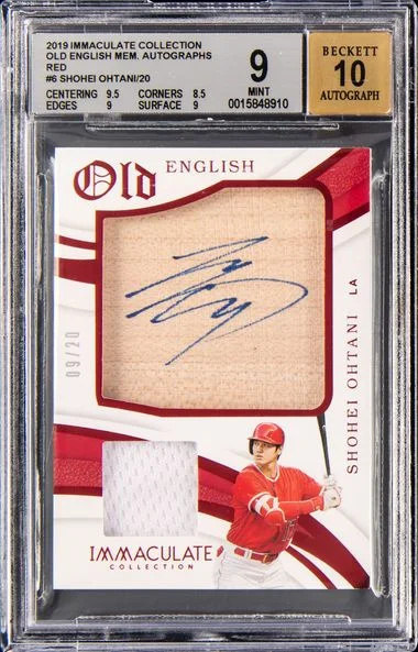 2019 Panini Immaculate Collection Shohei Ohtani Old English Memorabilia Autographs Red #6 card image