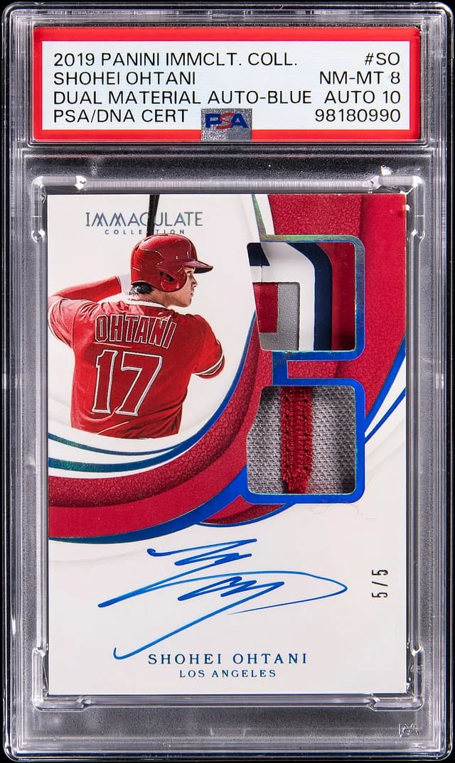 2019 Panini Immaculate Collection Shohei Ohtani Dual Materials Autograph Blue #DMA-SO card image