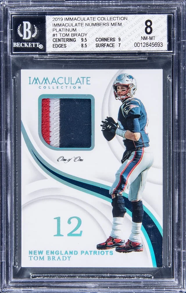2019 Panini Immaculate Collection Tom Brady Numbers Memorabilia Platinum #IN-1 card image