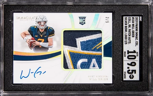 2019 Panini Immaculate Collection Will Grier Collegiate Patch Autograph (RPA) Silver Bowl Logo #104 card image