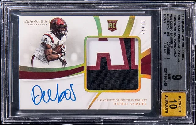 2019 Panini Immaculate Deebo Samuel Collegiate Premium Patches Autographs Gold #130 card image