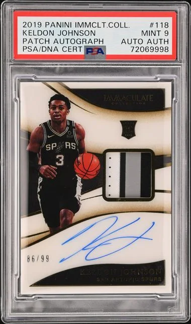 2019 Panini Immaculate Keldon Johnson Patch Autograph #118 card image