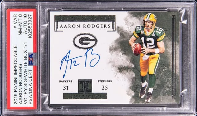 2019 Panini Impeccable Aaron Rodgers Victory Signatures White Box 1/1 #IV-AR card image