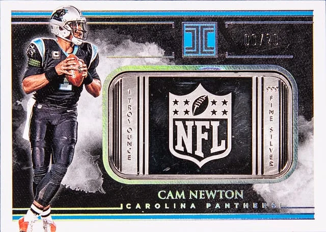 2019 Panini Impeccable Cam Newton NFL Silver Bar #NFLS-CN card image