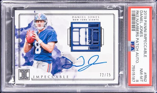 2019 Panini Impeccable Daniel Jones Numbers Patch Autograph #RN2 card image