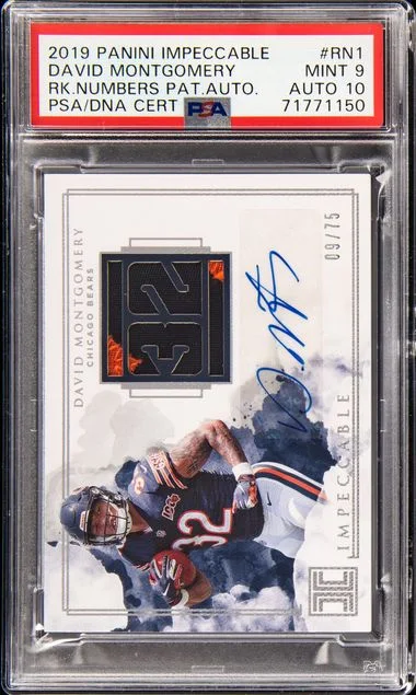 2019 Panini Impeccable David Montgomery Numbers Patch Autographs #RN1 card image