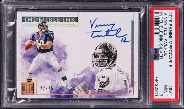 2019 Panini Impeccable Football Vinny Testaverde Indelible Ink Signed Card #II-VT card image