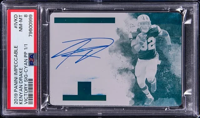 2019 Panini Impeccable Kenyan Drake Victory Signature Cyan Printing Plate #IV-KD card image