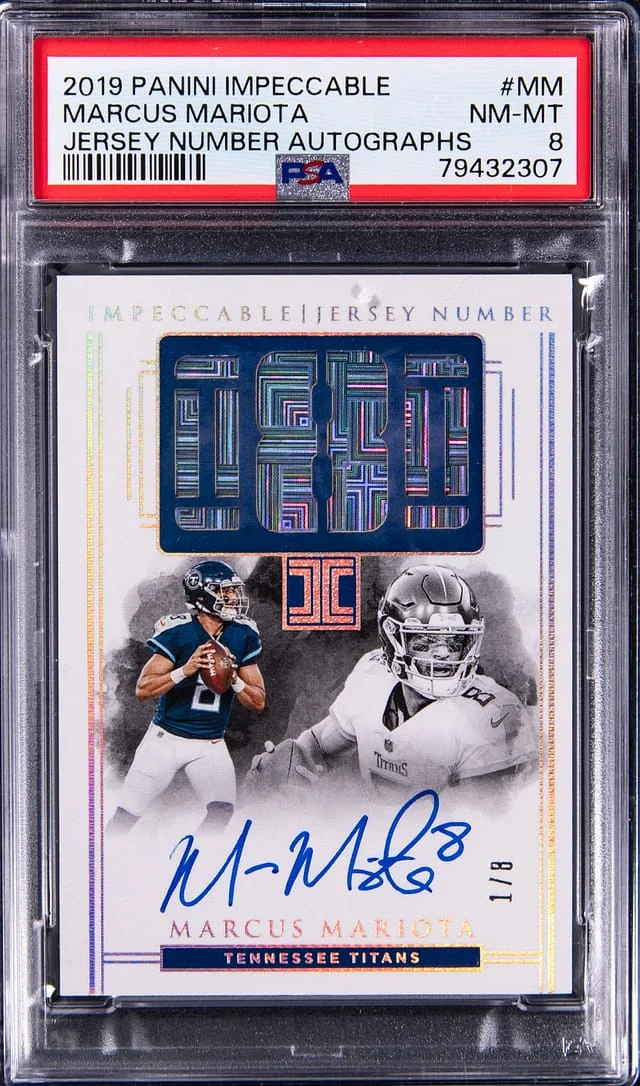 2019 Panini Impeccable Marcus Mariota Jersey Number Autograph #IJN-MM card image