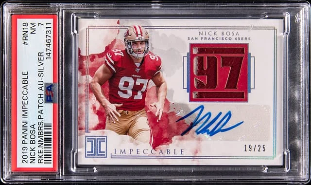 2019 Panini Impeccable Nick Bosa Numbers Patch Autographs Silver #RN18 card image