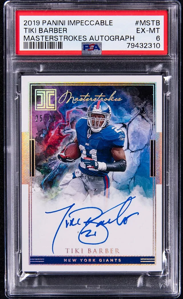 2019 Panini Impeccable Tiki Barber Masterstrokes Autograph #MS-TB card image