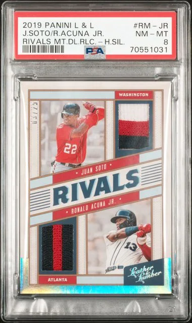 2019 Panini Juan Soto/Ronald Acuna Jr. Leather & Lumber Rivals Materials Dual Relics Holo Silver #RM-JR card image