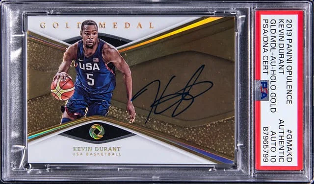 2019 Panini Kevin Durant Opulence Gold Medal Autograph Holo Gold #GMAKD card image