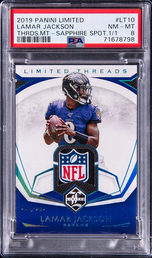 2019 Panini Lamar Jackson Limited Threads Materials Sapphire Spotlight 1/1 #LT10 card image