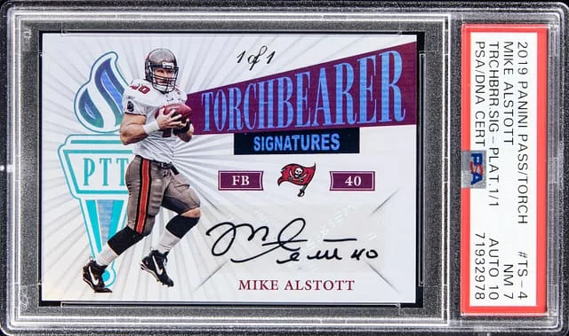 2019 Panini Mike Alstott Passing The Torch Torchbearer Signatures Platinum #TS-4 card image