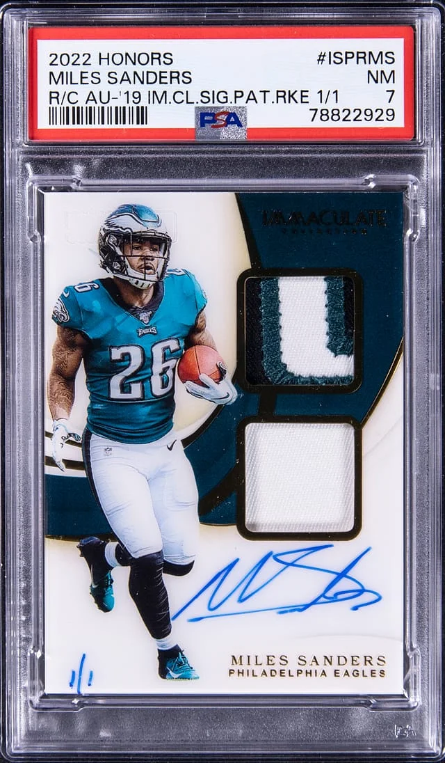 2019 Panini Miles Sanders Honors Autograph '19 Immaculate Collection Signature Patch #ISPR-MS card image