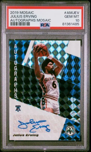 2019 Panini Mosaic Autographs Mosaic Amjev Julius Erving #no-number card image