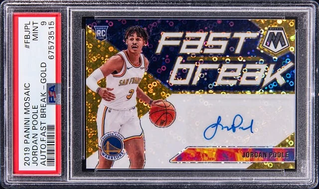 2019 Panini Mosaic Jordan Poole Autograph Fast Break-Gold #FBJPL card image