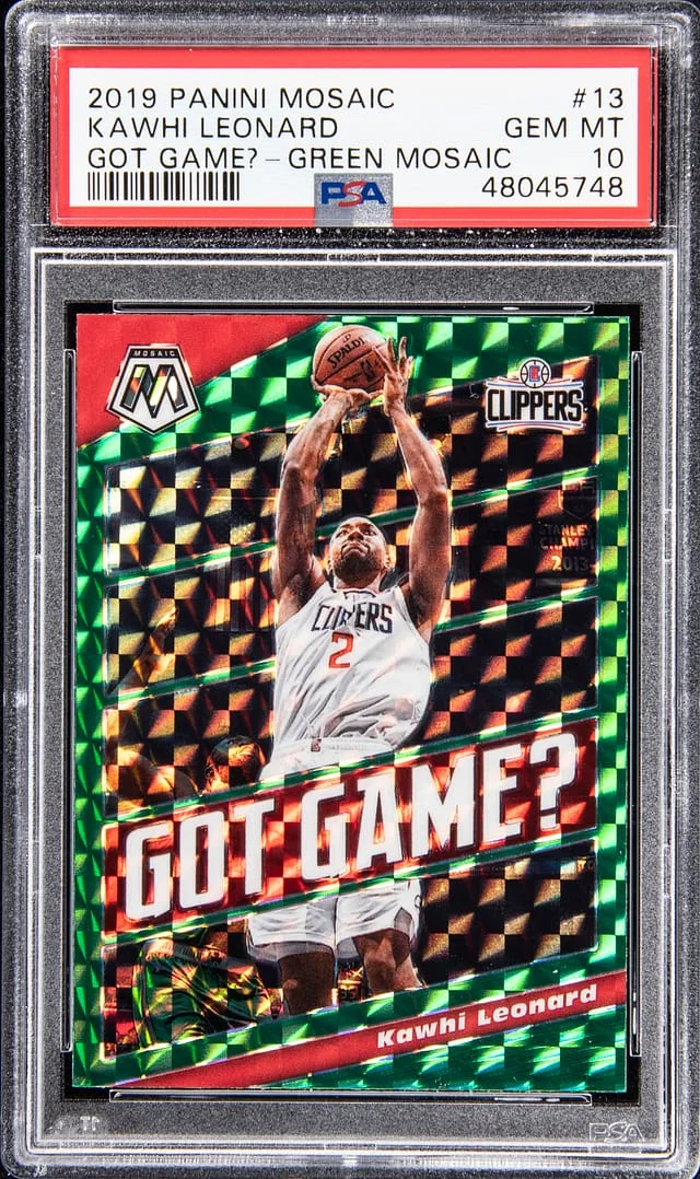 2019 Panini Mosaic Kawhi Leonard Got Game? Green Mosaic #13 card image