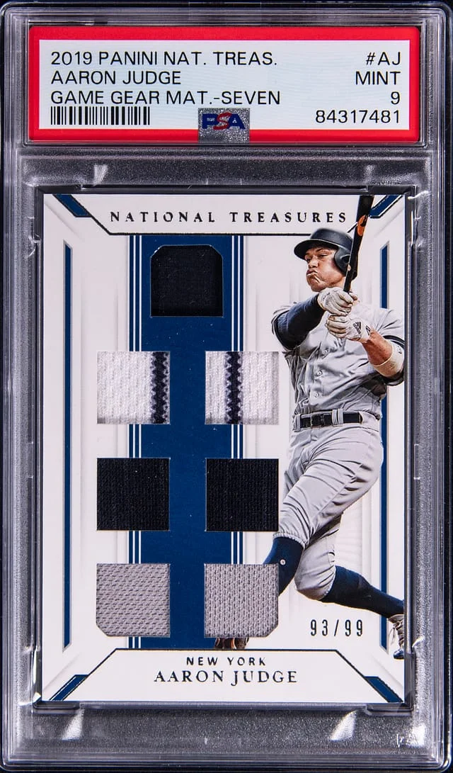 2019 Panini National Treasures Aaron Judge Game Gear Materials Seven #GGMS-AJ card image