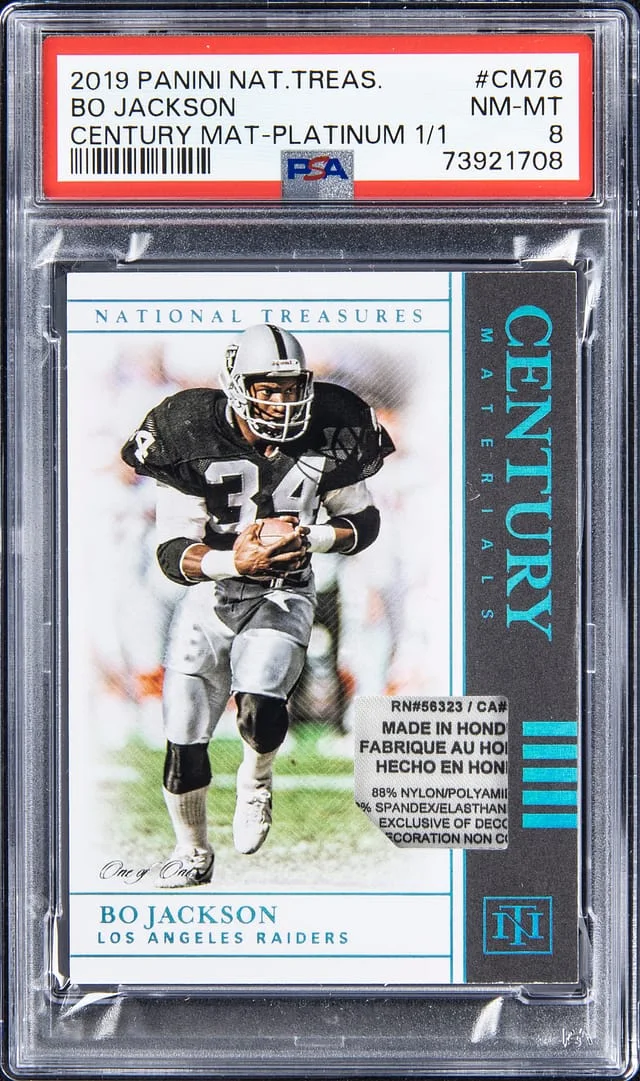 2019 Panini National Treasures Bo Jackson Century Materials Platinum #CM-76 card image
