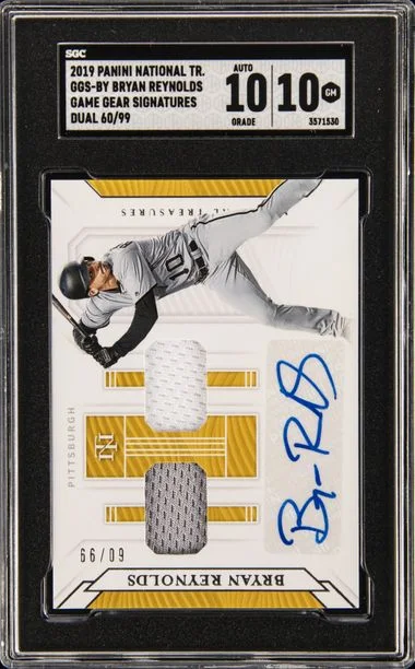 2019 Panini National Treasures Bryan Reynolds Game Gear Signatures Dual #GGS-BY card image