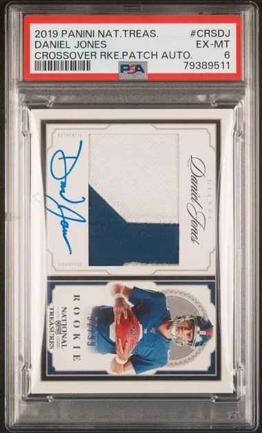2019 Panini National Treasures Crossover Patch Autographs Crsdj Daniel Jones #no-number card image