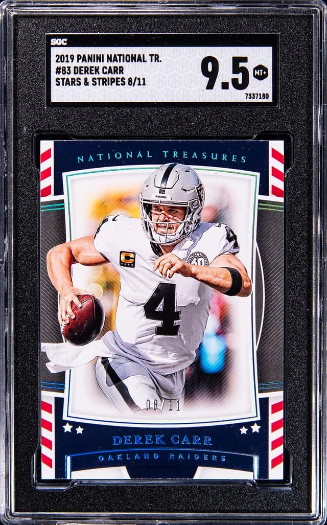2019 Panini National Treasures Derek Carr Stars & Stripes #83 card image